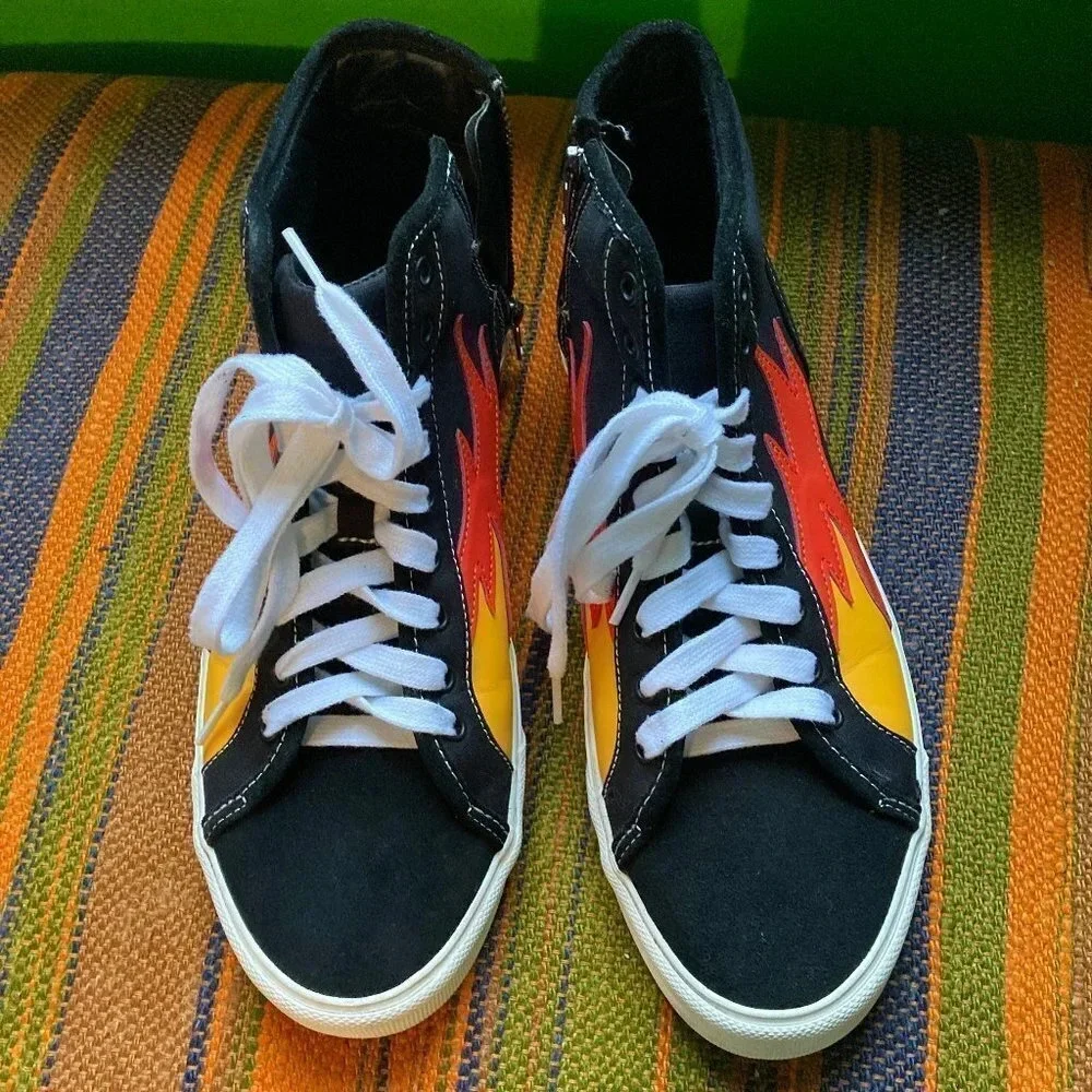 Zara Man High Top Sneakers Black with Orange & Gold Flames,‎ EU Size 42 - Picture 8 of 9